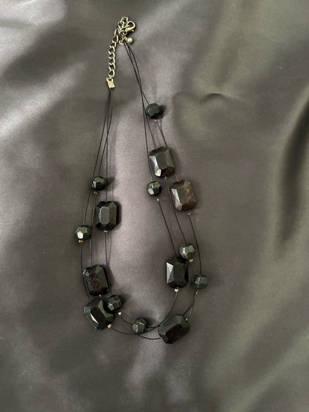 Multi-Strand Black Faceted Bead Necklace